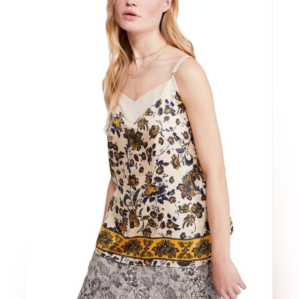Intimately Free People Floral Beige Tea Combo V Neck Tank Blouse Camisole Size M